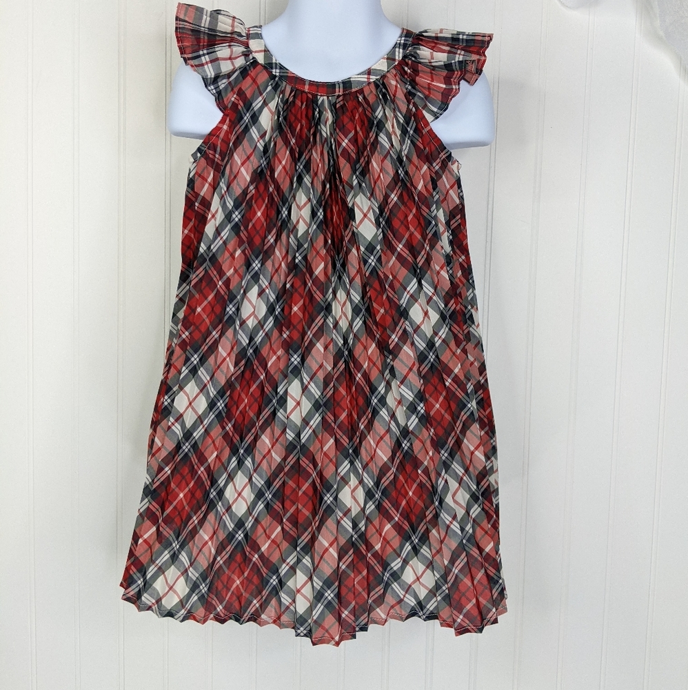 BABY GAP Pleated Flutter Tartan Plaid Holiday Dress Sz 3T - Picture 3 of 14